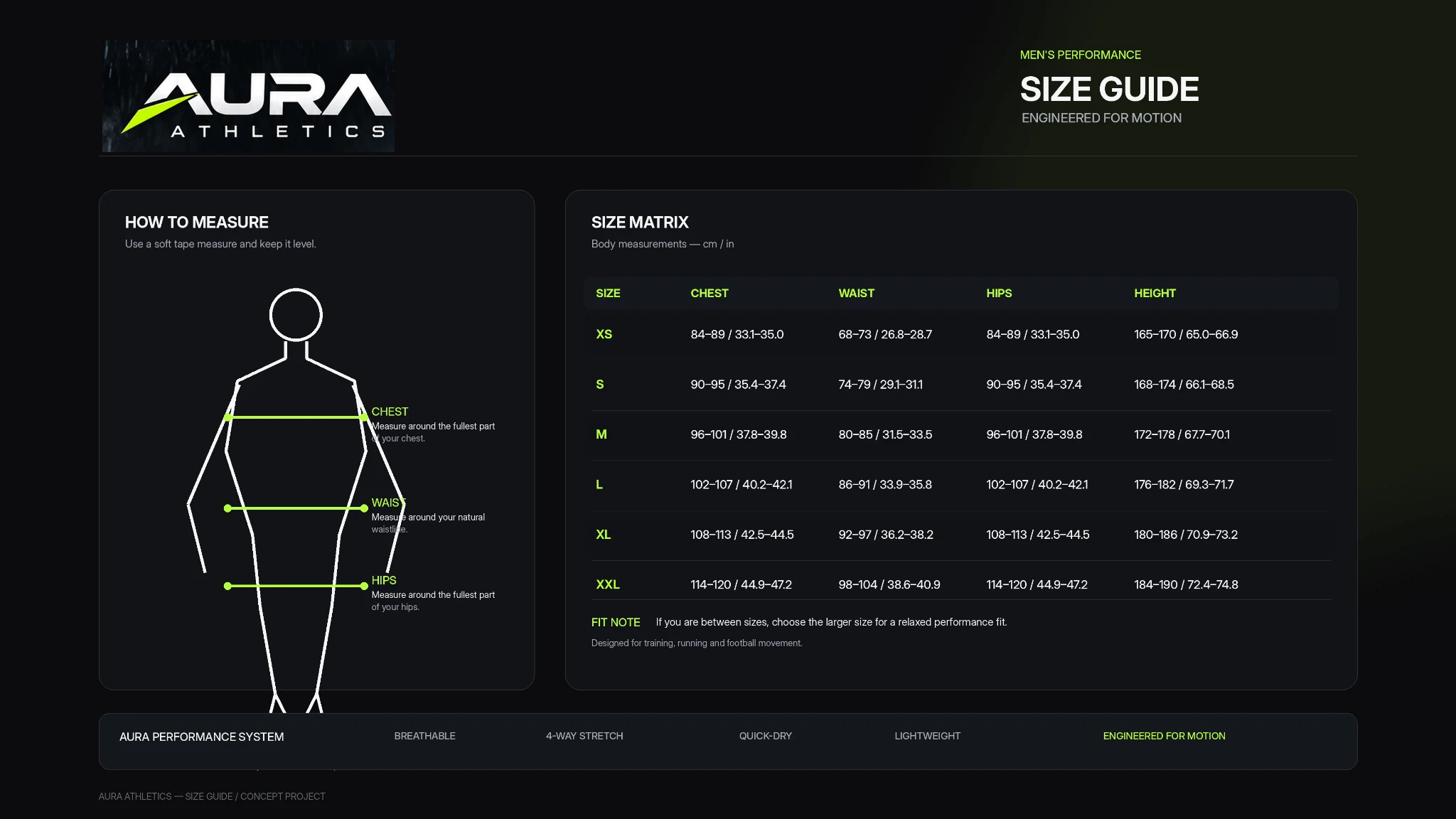AURA Athletics — Size Guide