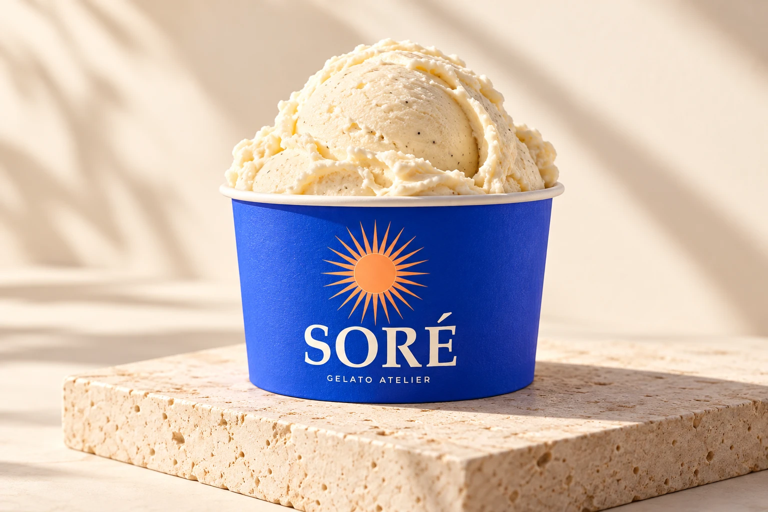 Gelato cup — cobalt and apricot